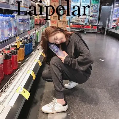 

2019 Spring Fashion Knitted Hooded Top+Pants Women Two Piece Sets Solid Slim Tracksuit Sweatshirts Sporting Suit Female