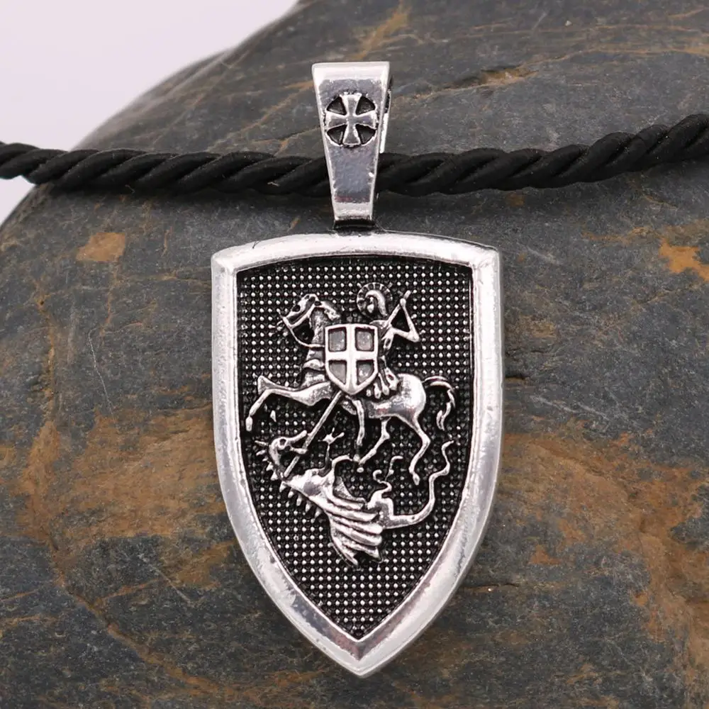 St. George Protect Us: Riding Horse to Slay Dragon - Saint Shield Pendant Religious Necklace for Prayer image 5