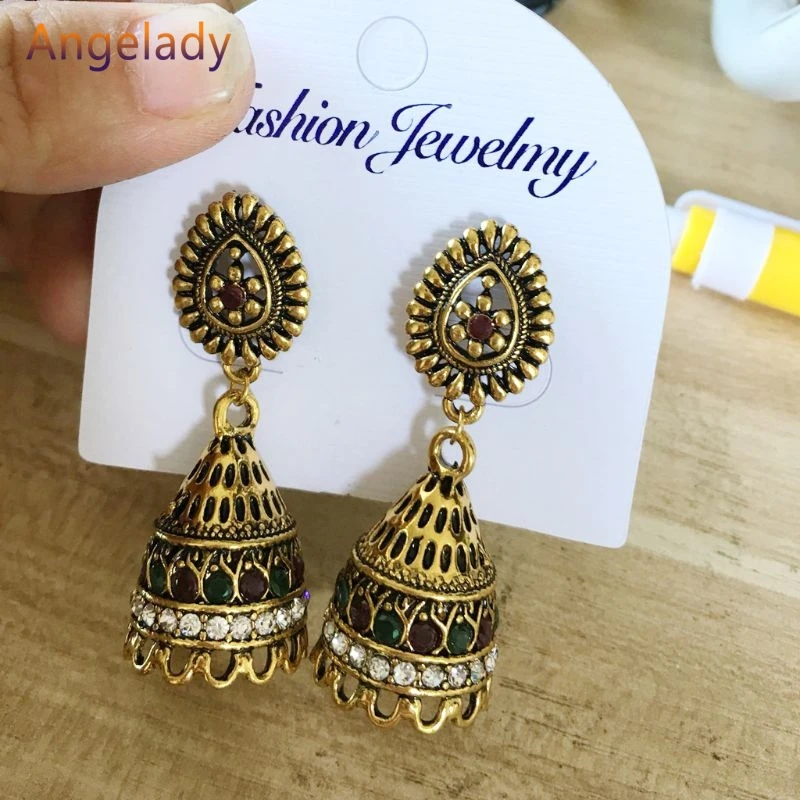 Серьги-капельки с окисленным покрытием из золота Jhumka индийские уникальные в