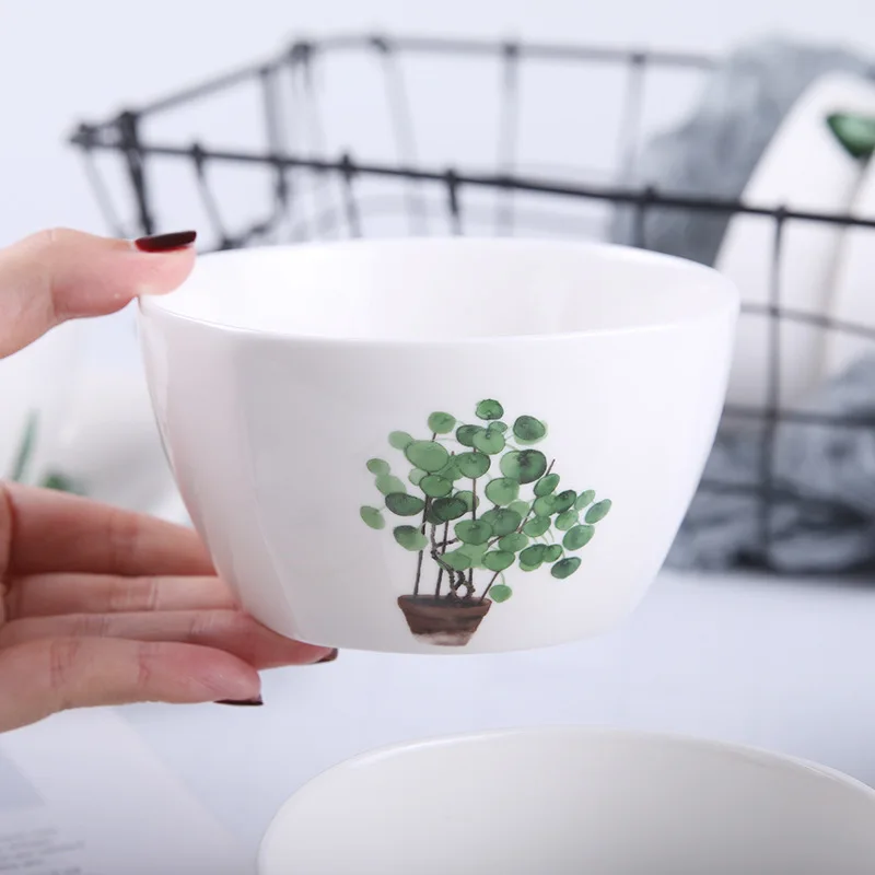 Квадратная чаша с зелеными растениями в скандинавском стиле домашняя для риса