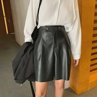 womens high waist wide loose faux pu leather shorts casual female harajuku capris pants autumn winter urbane culotte fashion 21