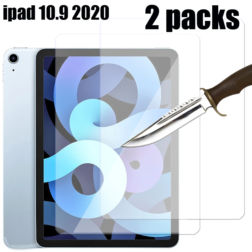 

2 packs Tempered Glass screen Protector for Apple iPad air 4 4th Generation 10.9'' 2020 9H 2.5D anti-scratch Easy to Install