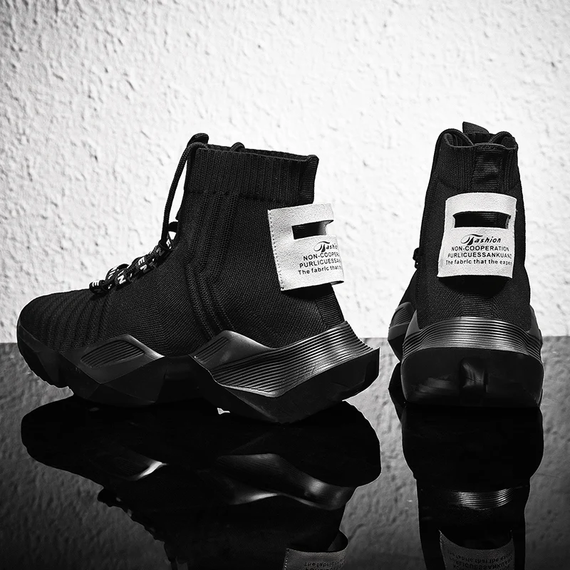 2020 Comfortable High-top Cotton Fabric Men's Casual Shoes Black White Thick Soles Platform Sneakers Male Ankle Boots | Обувь