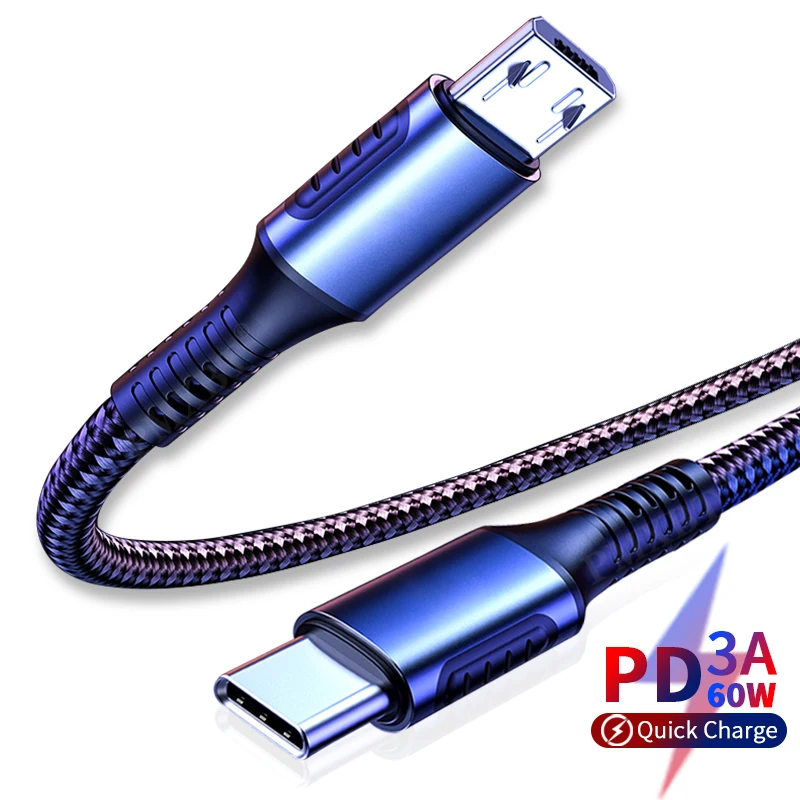 Кабель USB Type C-Micro Usb для Samsung Galaxy S7 S6 Huawei Honor 8x быстрая зарядка мобильный телефон PD