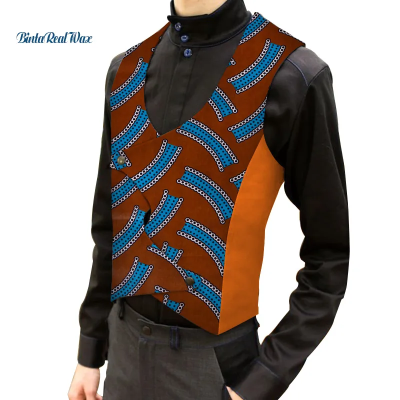 

Африканская одежда Bazin богатые мужские 100% хлопковые жилеты Дашики 2019 африканская анкарская печать Лоскутные Жилеты одежда в африканском ст...