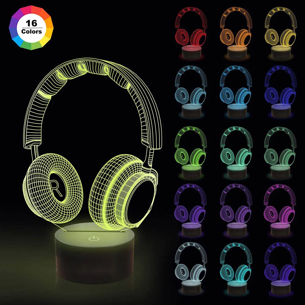

LED Night Light Headphone Colorful Desk Table Lamp Office 3D Earphone Model LED Night Touch Remote Table Lamp Kids Room
