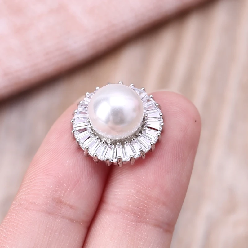 

5Pcs 16mm Round Rhinestone Faux Pearl Buttons Alloy Embellishments DIY Accessory 1015