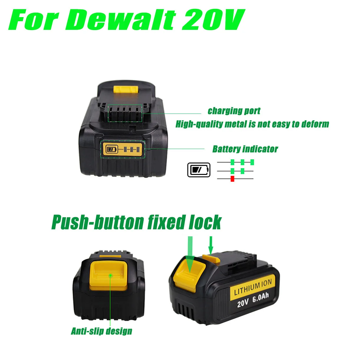 Перезаряжаемая литиевая батарея для инструментов DEWALT 18 в 20 6000 мАч совместима с