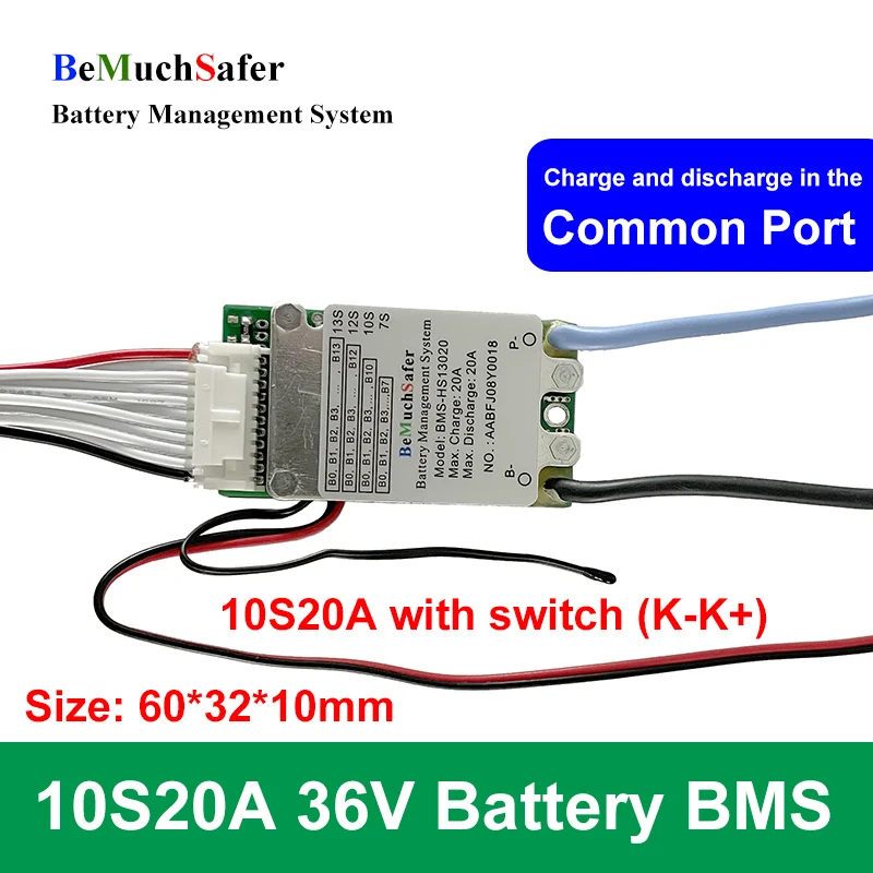 

BeMuchSafer 10S 20A 36V Battery BMS Common Port 21700 18650 3.6V 10S20A for E-Bike E-Scooter Solar System Energy Storage Battery