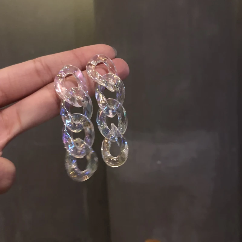 

S925 French Jewelry Plastic Chain Earrings Simple Cool Style Super Fairy Shiny Resin Drop Earring Celebrity For Girl Gifts