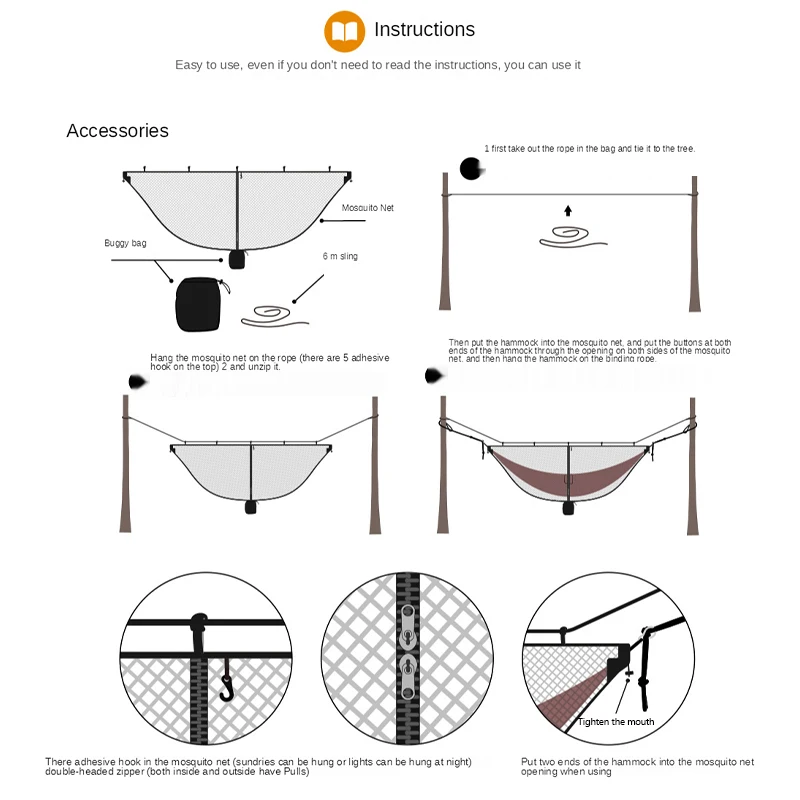 Легкий портативный гамак для кемпинга на молнии с двойными насечками | Спорт и