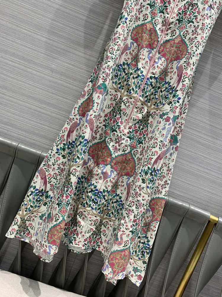 

Retro Floral Print Women Dress Vintage Puff Sleeve O-neck High-end Casual Summer 2020 Luxury Gypsy Boho Silk Dresses New