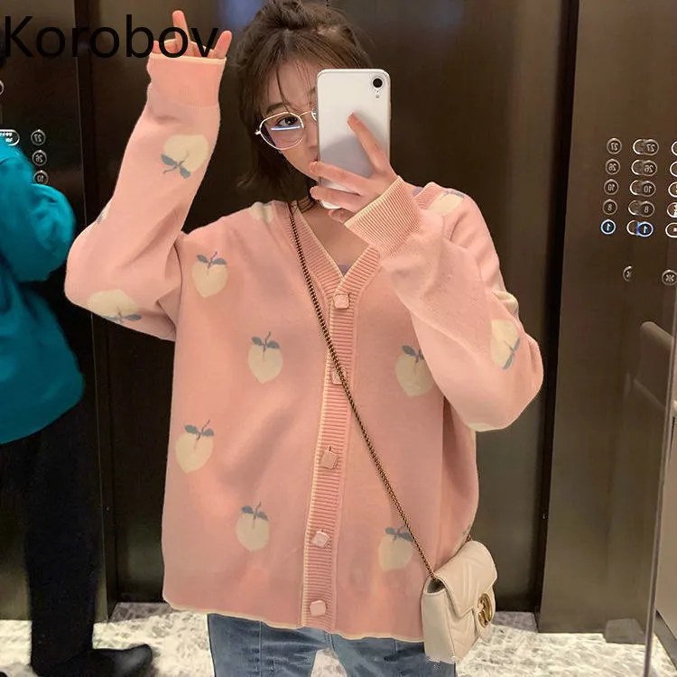 Женский свитер с фруктами Korobov вязаный джемпер в Корейском стиле преппи