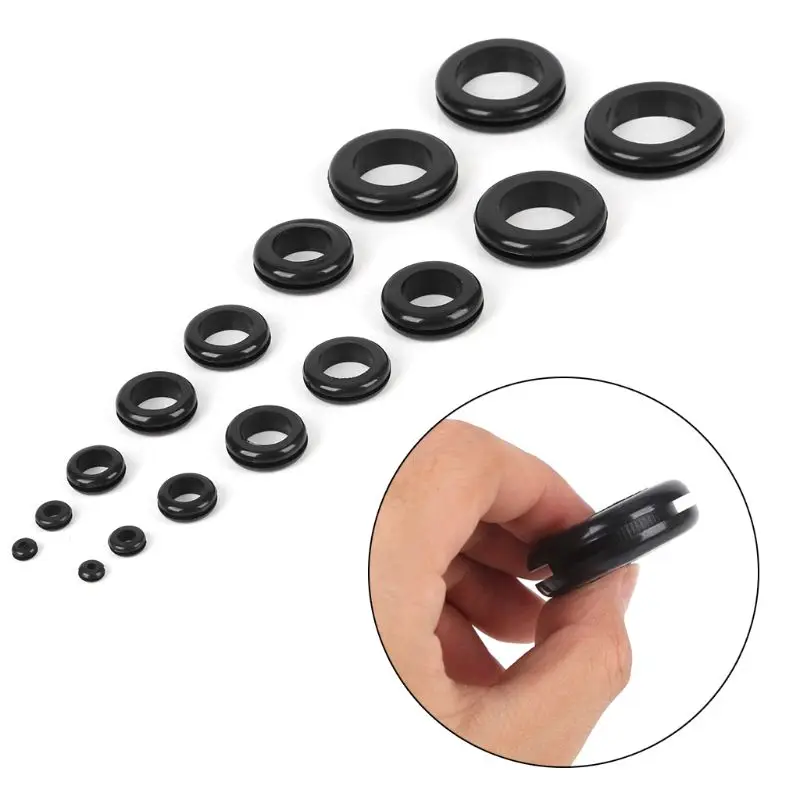 

200Pcs/box Rubber Grommet Gasket Kits for Wire Cable Black Assortment Set K9FA