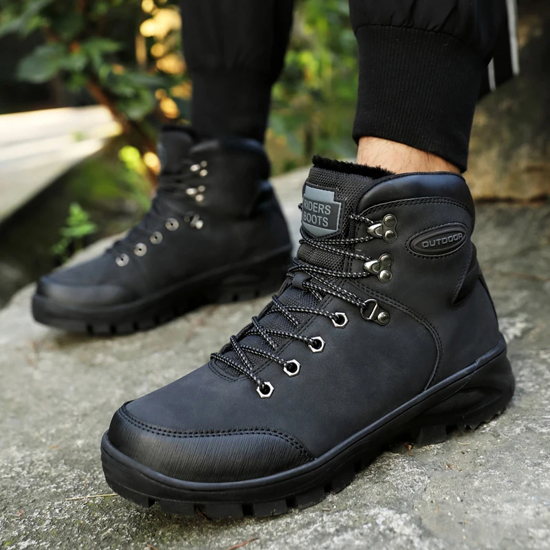 Новинка 2019 года мужские зимние теплые ботинки высокие из искусственной кожи на