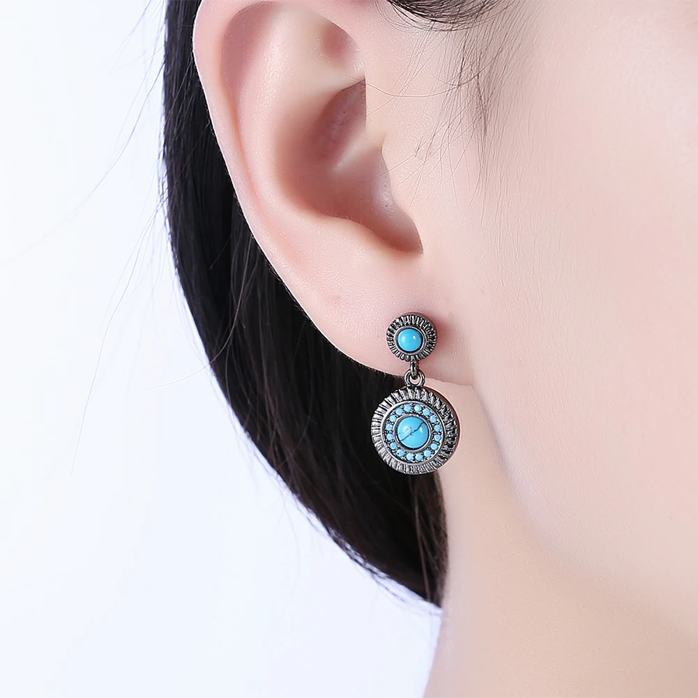 

ZEMIOR Gear Shape Drop Earrings For Women Luxurious Round Blue Kallaite Earring Anniversary Female New Arrival Fashion Jewelry