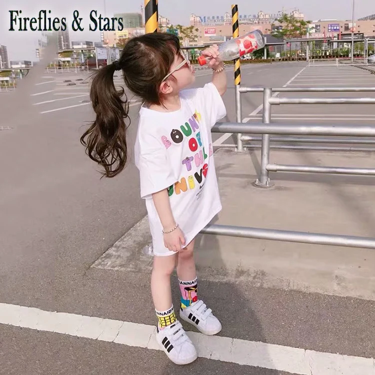 Летняя длинная футболка для девочек Футболка малышей Детские топы отдыха