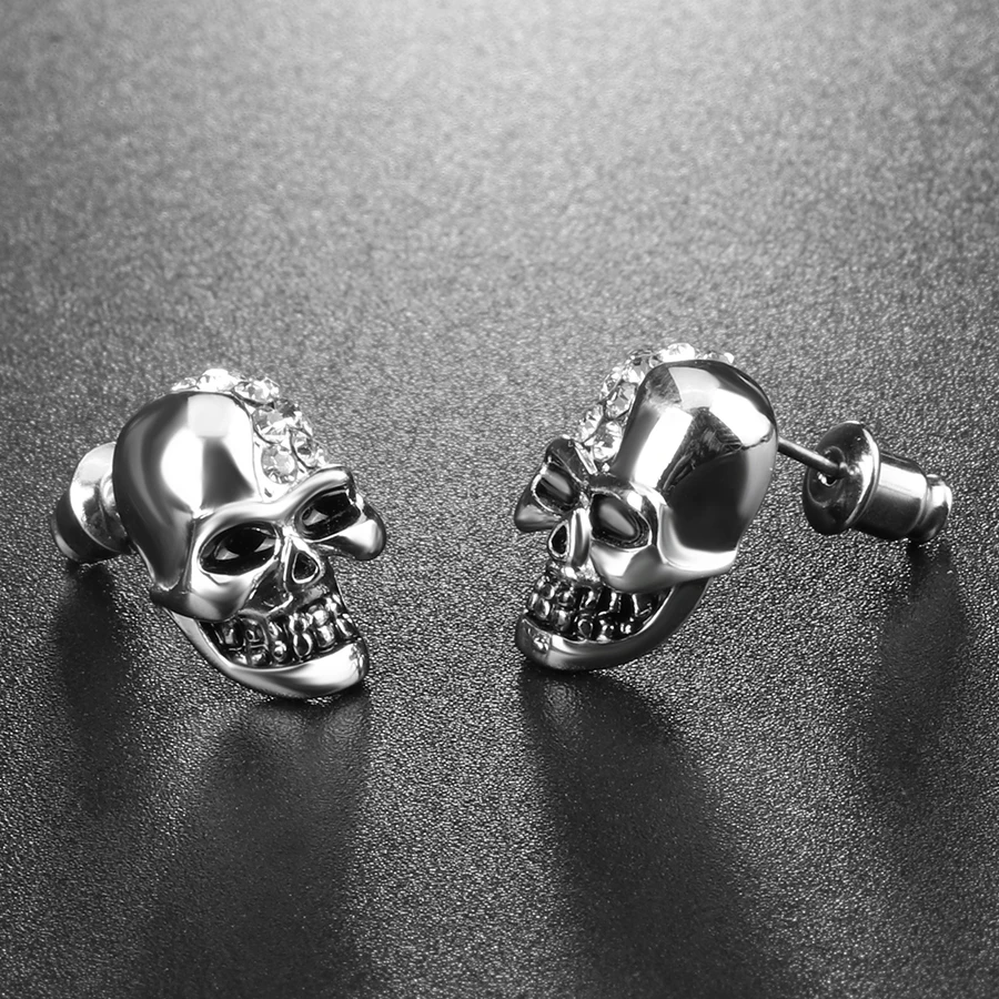 Wbmqda 2020 Hot Punk Earrings For Women Men Party Vintage Glossy Skull Shiny Zircon Earring Ear Jewelry Drop shipping | Украшения и
