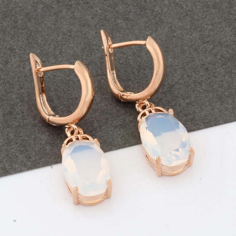 Серьги-подвески женские с натуральным цирконом, ювелирные украшения для ушей овальной формы цвета розового золота, Необычные ажурные украшения в подарок для женщин