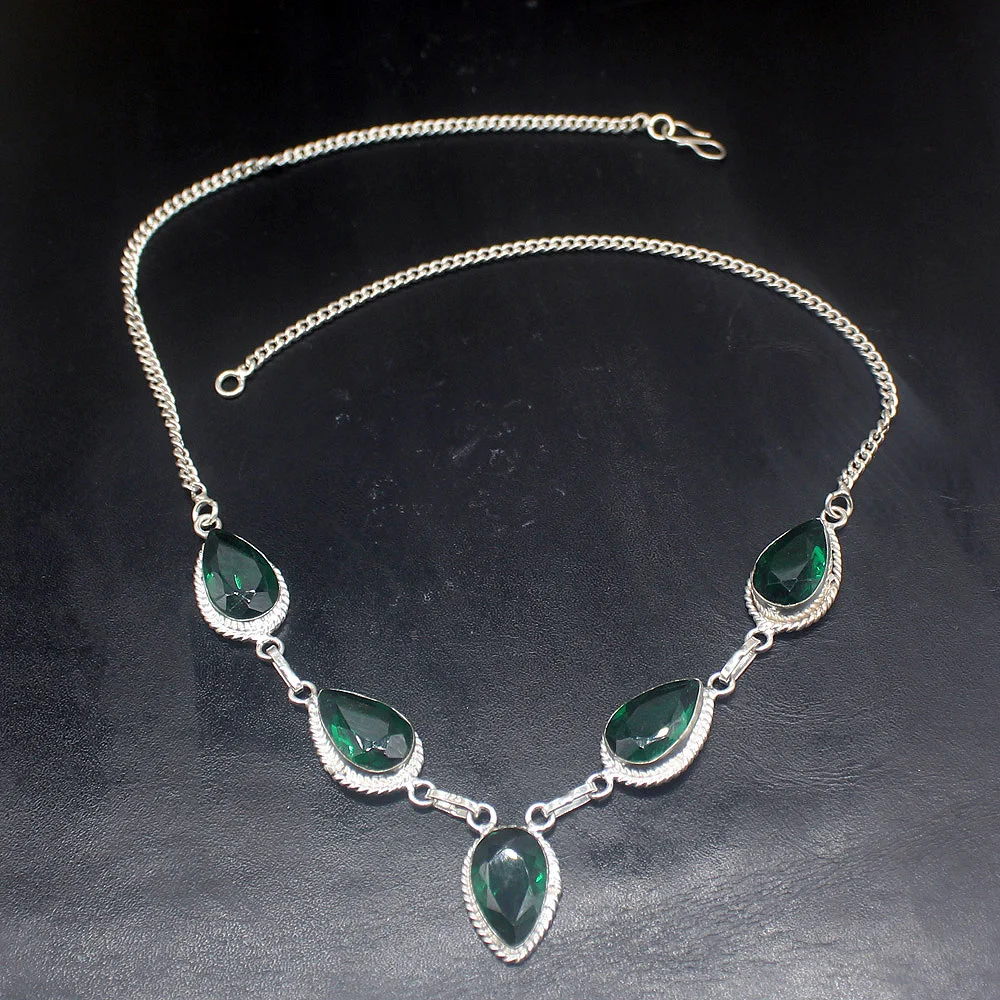 Hermosa ювелирные изделия восхитительные блестящие слезы GreenTopaz серебряного цвета женские подарки подвеска ожерелье цепь 46 см 20213432