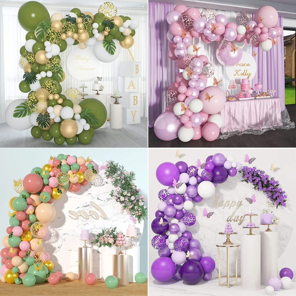 

133Pcs Bohemian Party Olive Green Chrome Gold Latex Balloon Garland Arch Birthday Party Decorations