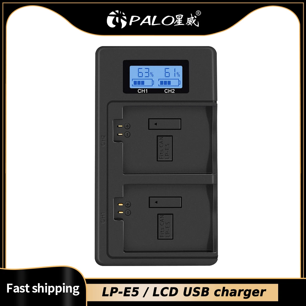 

PALO LPE5 LP-E5 LP E5 Battery Charger LCD Dual Slot USB Charger for Canon EOS 450D 500D 1000D Kiss X3 Kiss F Rebel Xsi Camera