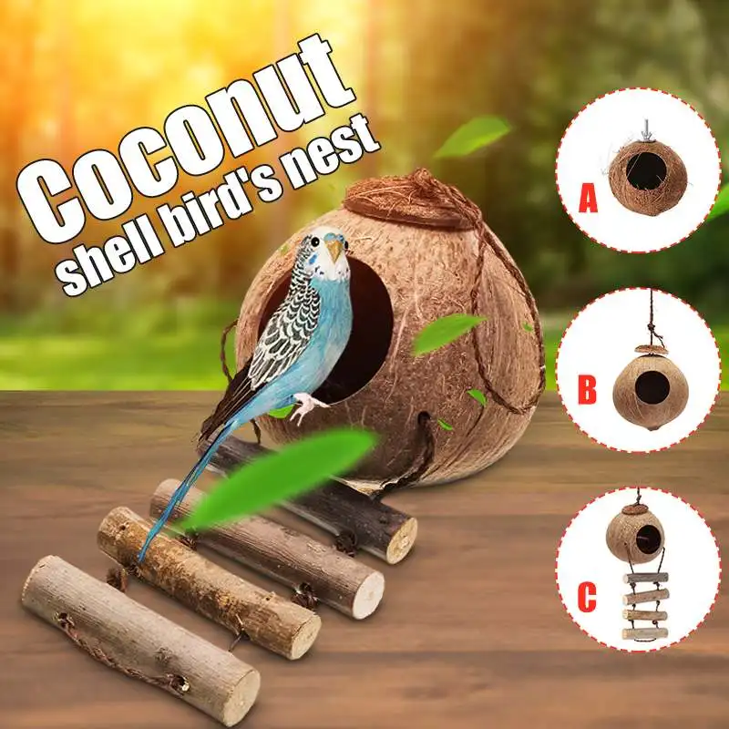 

1 шт. подвесной шнурок для птичьего гнезда, товары в форме натуральной кокосовой ракушки, домики для домашних животных, клетки для попугаев