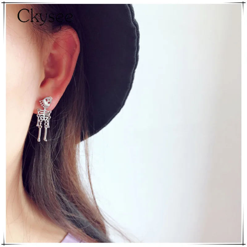 1 шт. оригинальные серьги гвоздики в виде скелета из нержавеющей стали золотая