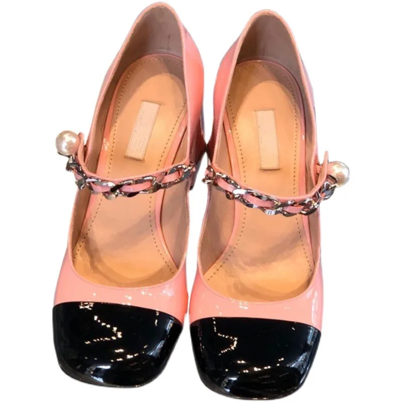 

3cm Heels Women's High-Heeled Shoes Shallow Mouth Sexy Pump 2021 Chunky Sandals Mary Jane Footwear Sweet All-Match Square Toe 5c