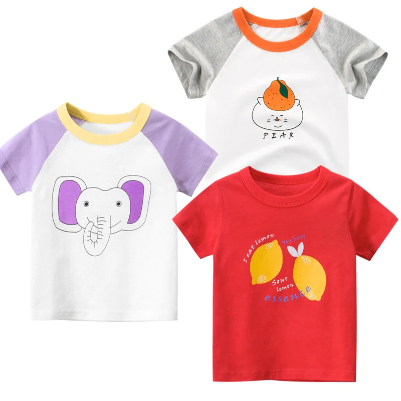 

2021 New Arrival Summer T-shirt For Girls Boy Short Sleeve T-shirt Boys And Girls Cotton Cartoon Colorful Raglan Sleeves