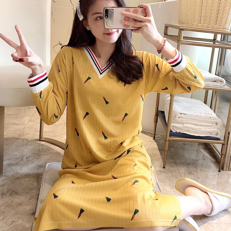 2021Spring and Autumn Women's Nightdress V-neck Long-sleeved Home Service Sexy Nightwear Sleepwear Women Sleep Tops Night Gown