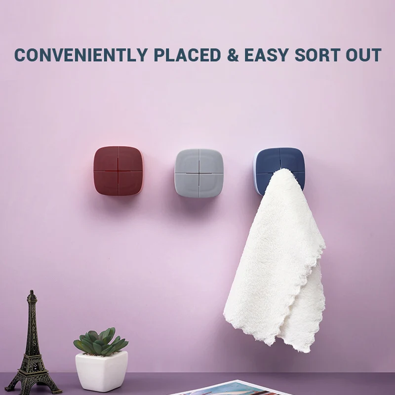 

Zollor Creative Punch Free Solid Color Towel Storage Hook Creative Paste Towel Rack Dishcloth Storage Hole Plug Towel Clip