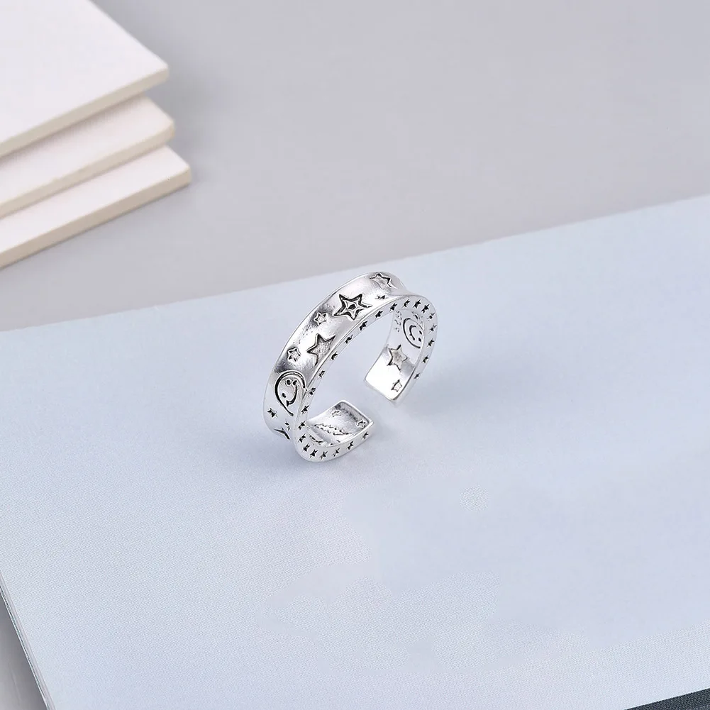 Кольцо женское серебристое со смайликом изящное винтажное Открытое кольцо на