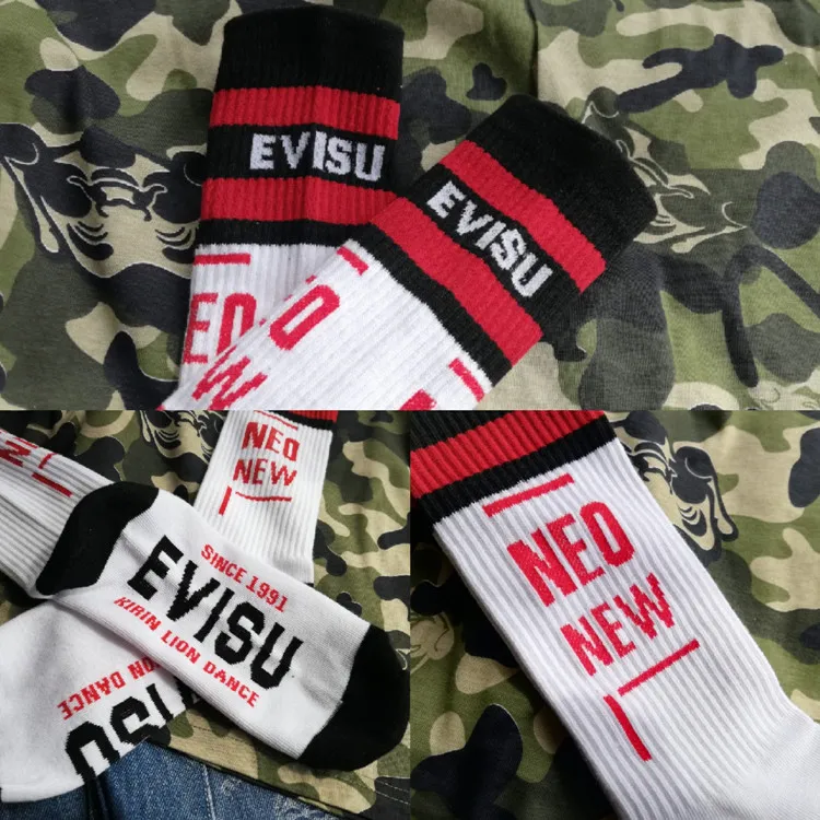 Бренд Evisu повседневные хлопковые мужские носки Модные дышащие теплые чулки спортивные мужские и женские парные носки