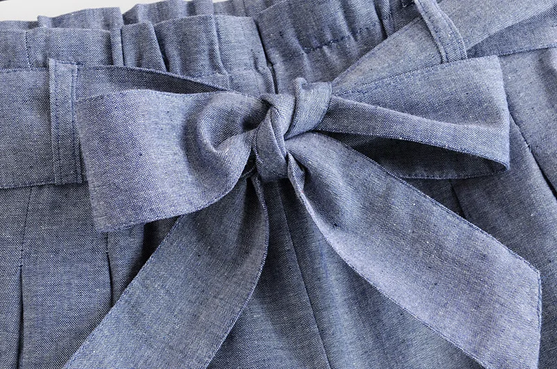 

Newest women chic solid shorts bow tie sashes pockets elastic paperbag waist female elegant shorts