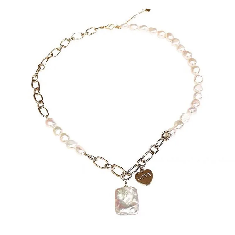 

Early Han 2021 Baroque Metal Necklace French Pearl String Chain Woman Personality Simple Fashion Wild Sweater Chain