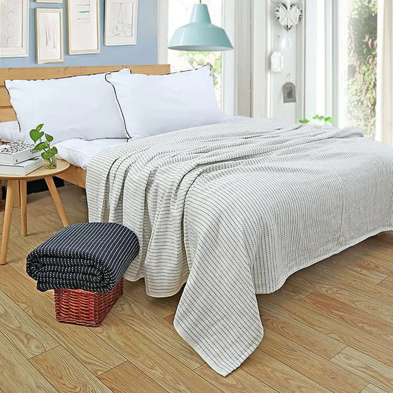 Полосатое Хлопковое одеяло летнее полотенце супер мягкое покрывало для дивана