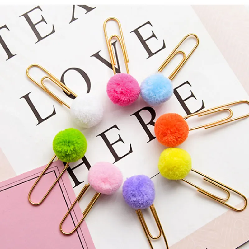 

100pcs/lot Multi-color Pompoms Metal Planner Paper Clips for Photos Books Notebook Cards Stationery Decor