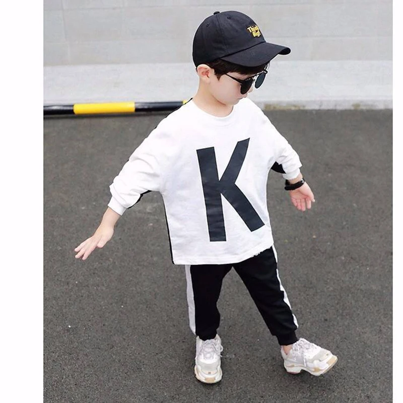 

Letter K Printed Children's Hooded Pants 2Pcs Girls Winter Wear Black Thick Cashmere Sets Kids Boys Outdoor Fashion Warm Suit