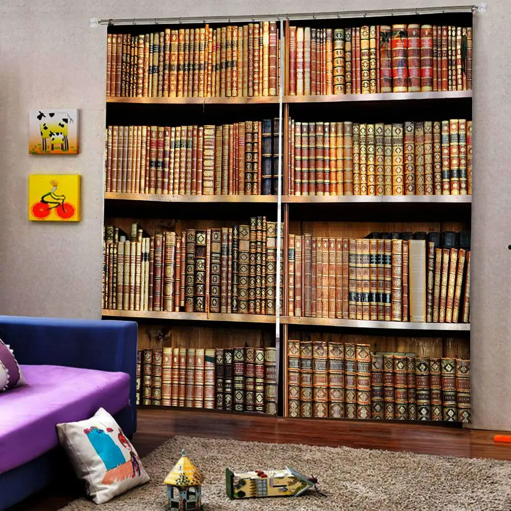 Настраиваемые шторы с изображением книжных полок цифровая печать для гостиной