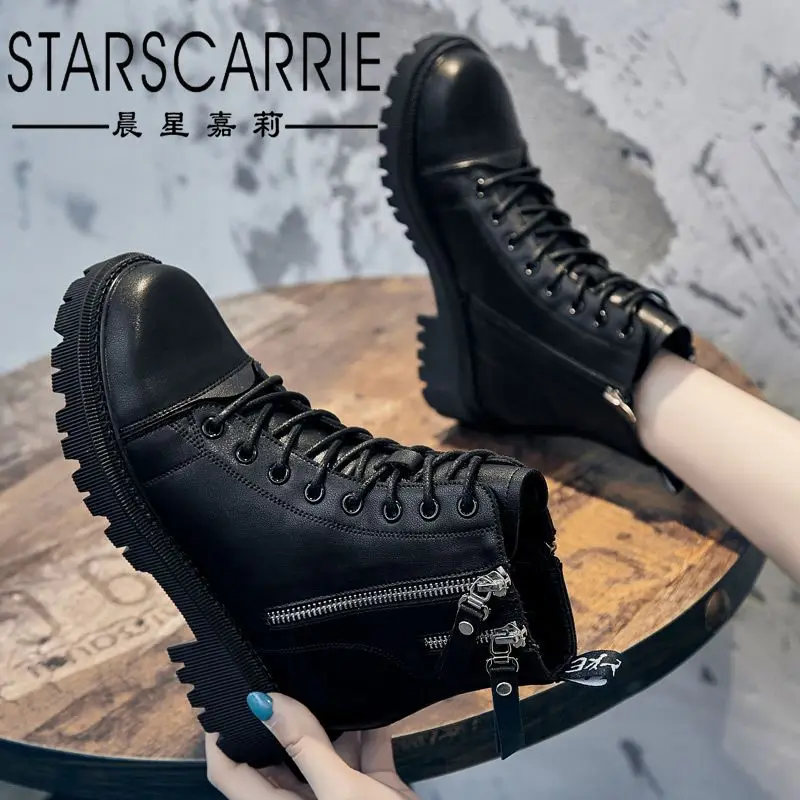 

Riding boots women's autumn and winter 2021 new British fan bike boots women's casual heightening street style women's boots