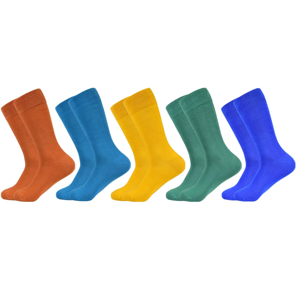 5 pairs socks A2 Мужские носки, новинка, одноцветные хлопковые носки, черные, синие, красные, фиолетовые, желтые, зеленые носки, цветные, Полноразмерные, Классические мужские носки - Цвет: 5 pairs socks A2