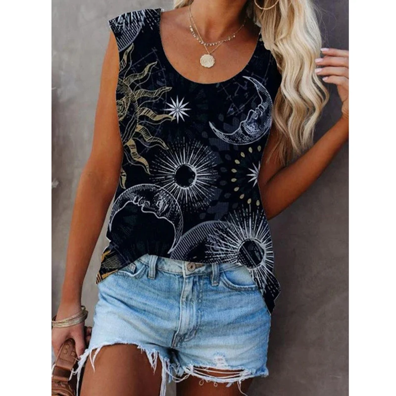 

Womens Sleeveless Tank Top Ladies Print Tops Female Basic Tops Plus Size Streetwear Casual Loose Vest Summer Clothes For Women