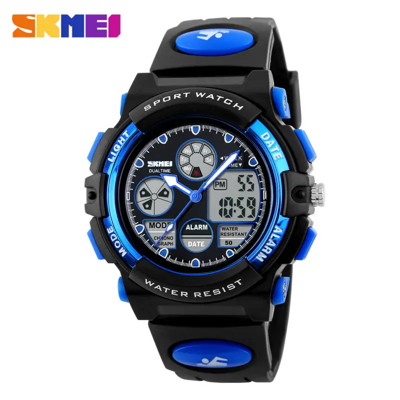 Blue Watch SKMEI детские часы светодиодный цифровые часы детские спортивные водонепроницаемые военные модные часы для девочек и мальчиков наручные часы Montre Enfant - Цвет: Blue Watch