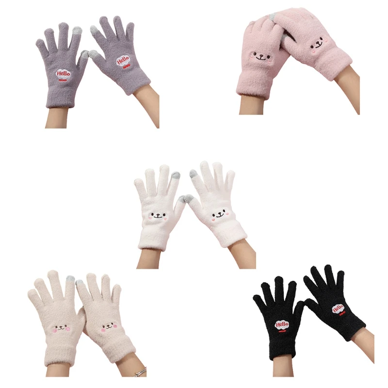 

P8DB Driving Full Finger Gloves Plush Touchscreen Gloves Embroidery Warm Gloves