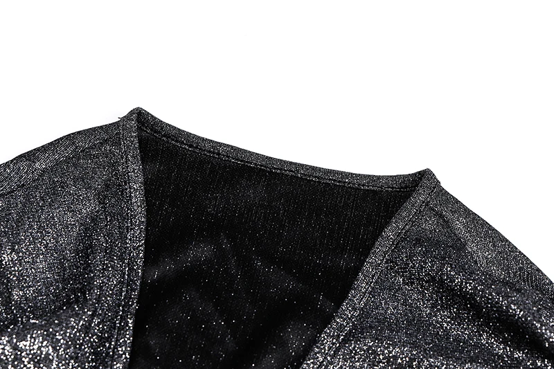 2XL сексуальные блестящие платья с глубоким v-образным вырезом для женщин осенние вечерние платья с длинным рукавом и поясом яркое шелковое блестящее облегающее платье
