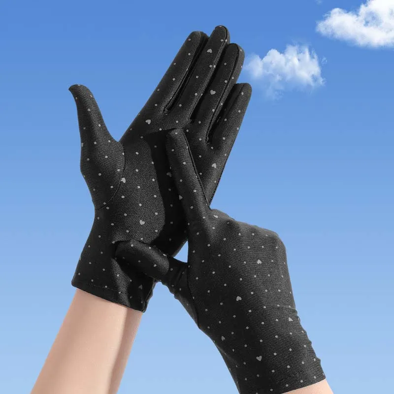 

1Pair Dots Women Sunscreen Gloves Summer Spring Spandex Gloves Anti-UV Short Driving Glove High Elastic Thin Etiquette Glove