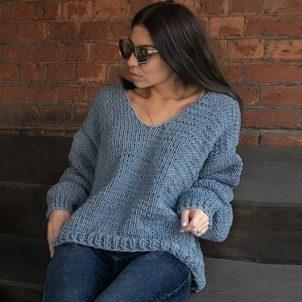 Модный зимний женский теплый свитер Повседневный однотонный длинный рукав