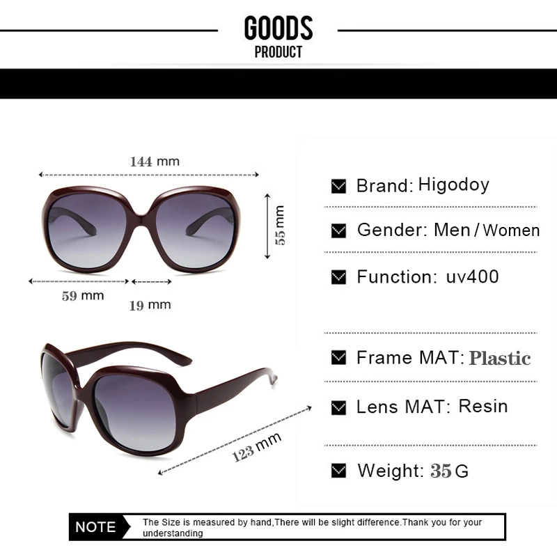 

Higodoy Fashion Classic Polarized Sunglasses Women Vintage Ladies Luxury Brand Oversized Sun Glasses for Men UV Protection