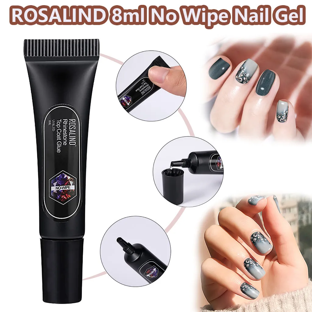 Гель лак для ногтей ROSALIND 8 мл без вытирания очистки глянцевый верхний гель стразы